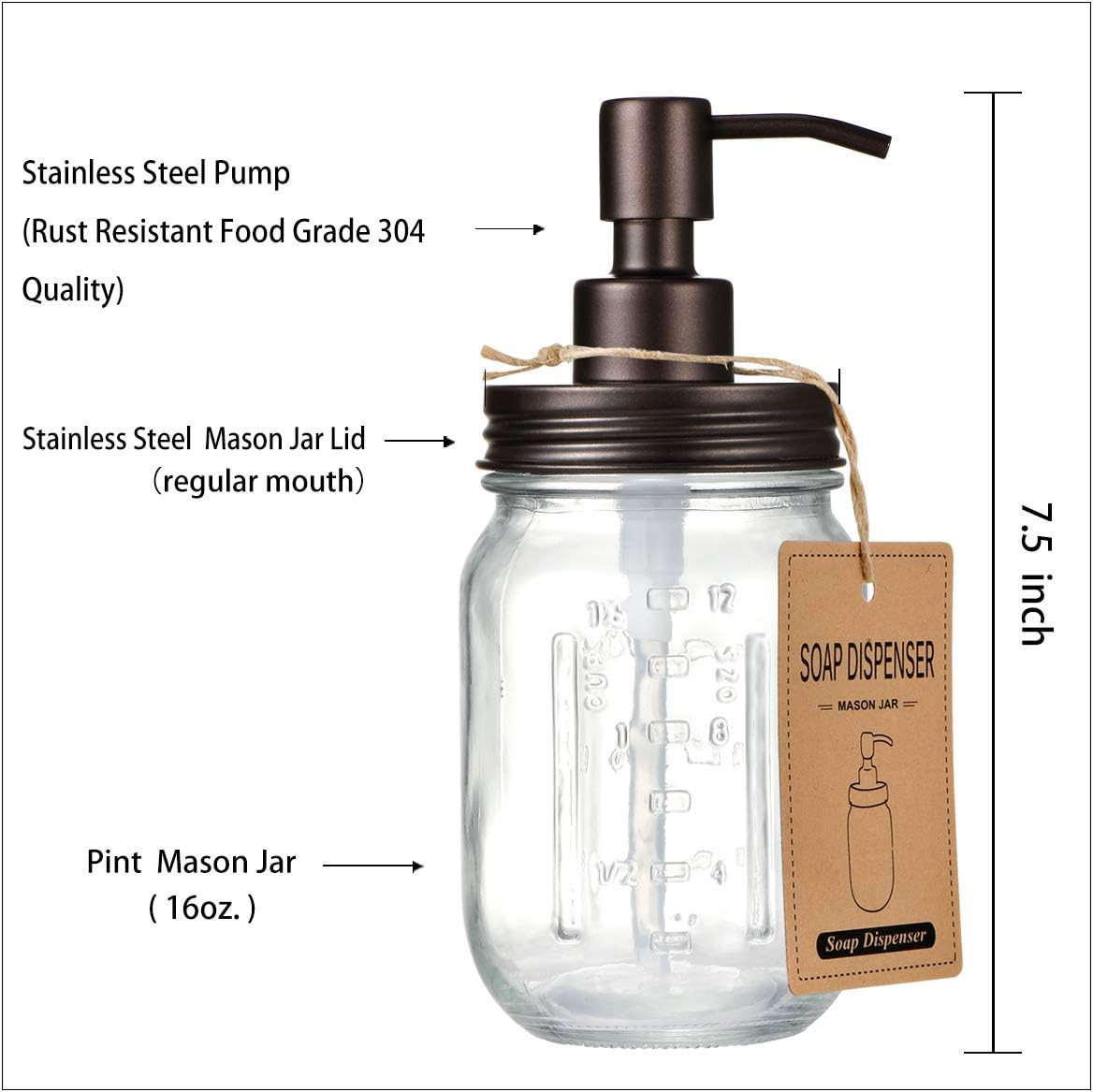 Mason Jar Bathroom Accessories Set(4 Pack) -Bronze-Lotion Soap Dispenser&Qtip Holder Set&Toothbrush Holder-Rustic Farmhouse Decor Apothecary Jar Bathroom Countertop,Vanity Organize (Bronze): Home & Kitchen