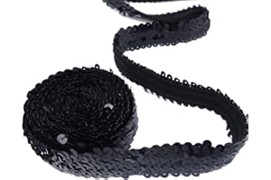 ZNZAKKA Black Elastic Sequin Ribbon Trim 10 Yards Flat Glitter Stretch Ribbon for Dance Dress Embellish Headband Supplies (Black)