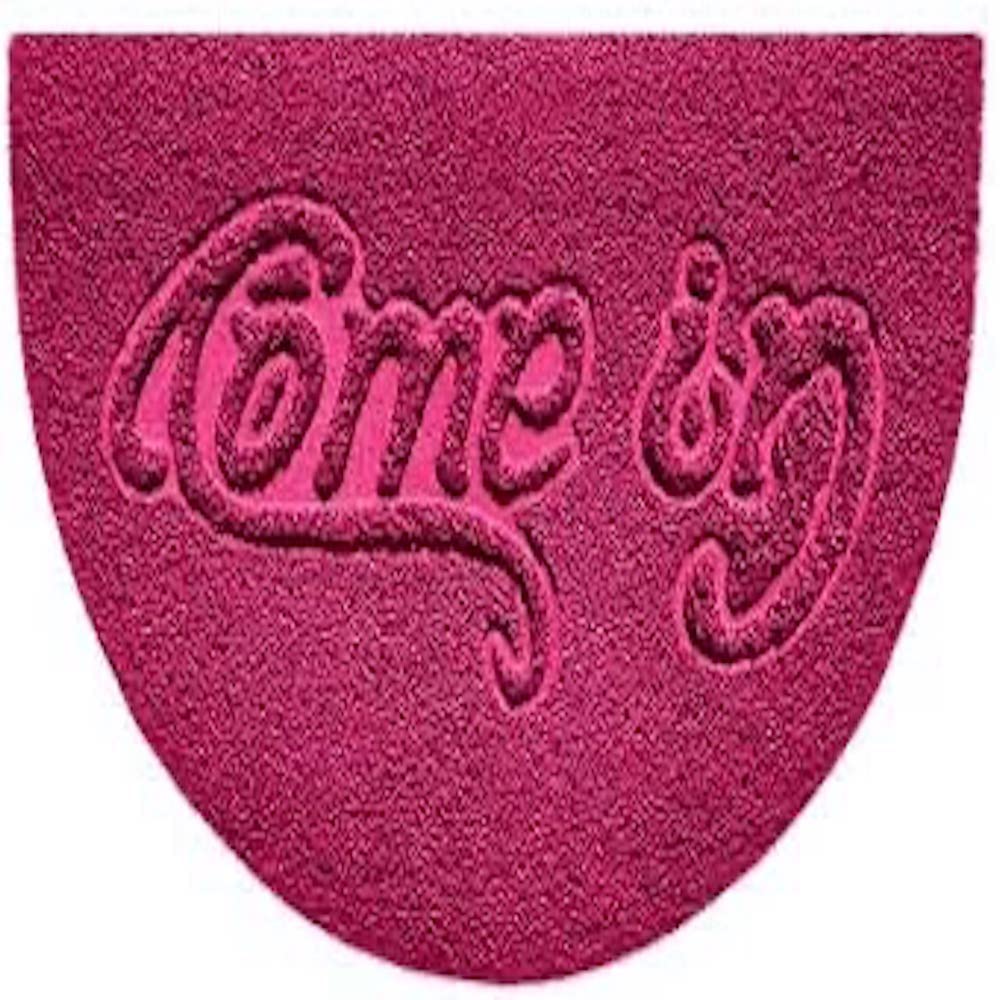 Nicoman Embossed Halfmoon Half Circle Door Mat Dirt-Trapper Jet-Washable Doormat 70x44cm (Pink, COME-IN) - Use Indoor or Sheltered Outdoor