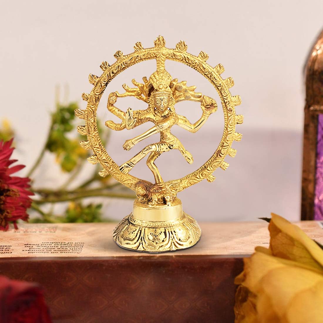 ONVAY Brass Natraj Statue For Home Temple, 10 x 13.25 cm, Gold, 1 Piece