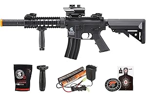 Lancer Tactical Gen 2 Durable Airsoft Gun SD M4 Polymer- Full/Semi-Auto Picatinny AEG Rifle with 0.20g BBS, Charger and Battery-Red Dot & Grip/Full Set