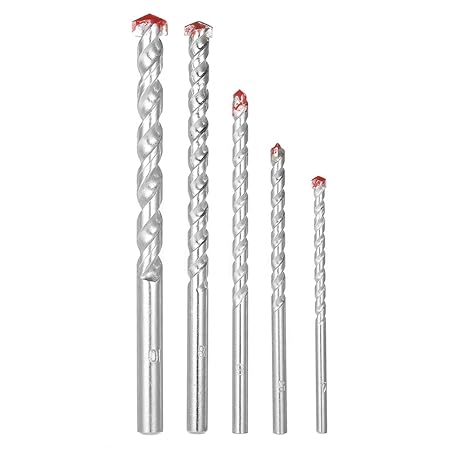 Anself 5pcs 4-10mm Rotary Masonry Drill Bits Set YG8 Galvanized Drills Round Shank Spiral Flute for Drilling Concrete Brick Tile