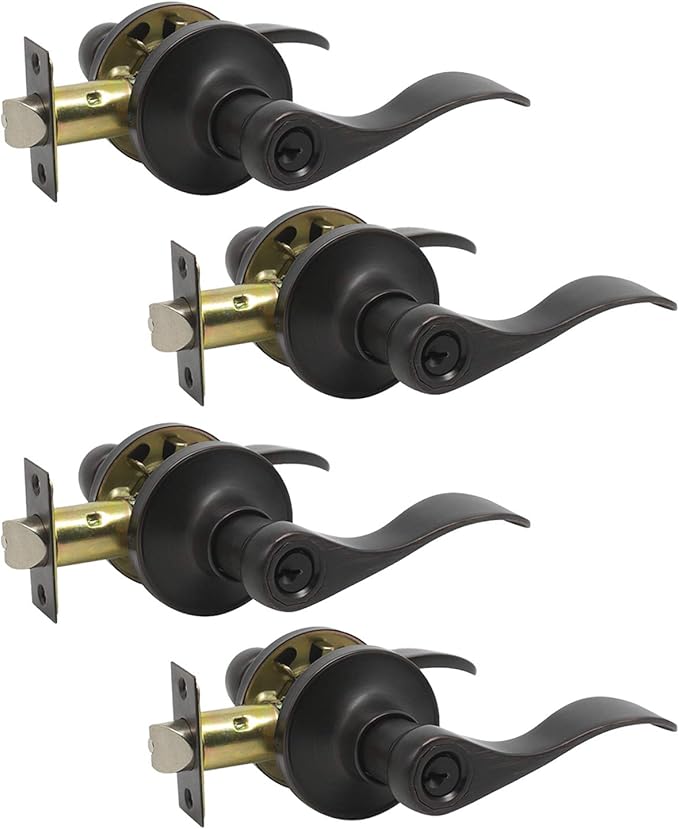 KNOBWELL 4 Pack Wave Style Door Lever Keyed Entry Door