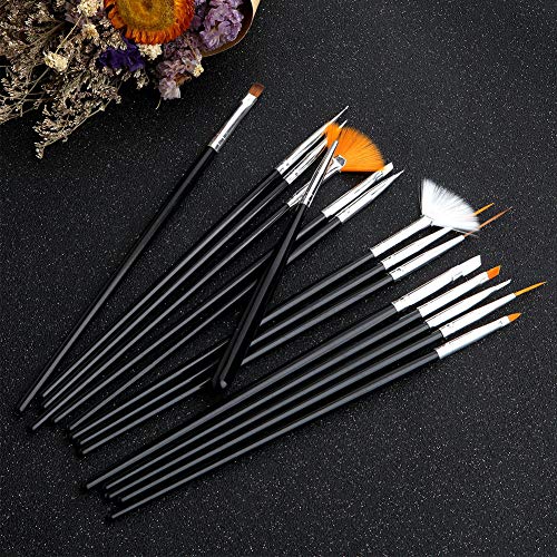 JOYJULY 20pcs Nail Art Design Tools, 15pcs Painting Brushes Set with 5pcs Dotting Pens, BLACK ... - Thumbnail 4