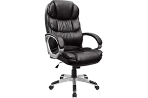 Furmax Leather High Back Office Chair Ergonomic Executive Office Chair Swivel Computer Desk Chair Lumbar Support Soft Cushioned Padded Arms (Black)