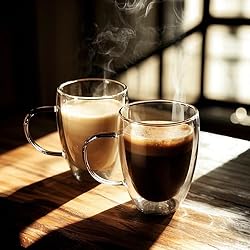 12 Oz Double Walled Glass Coffee Mugs with