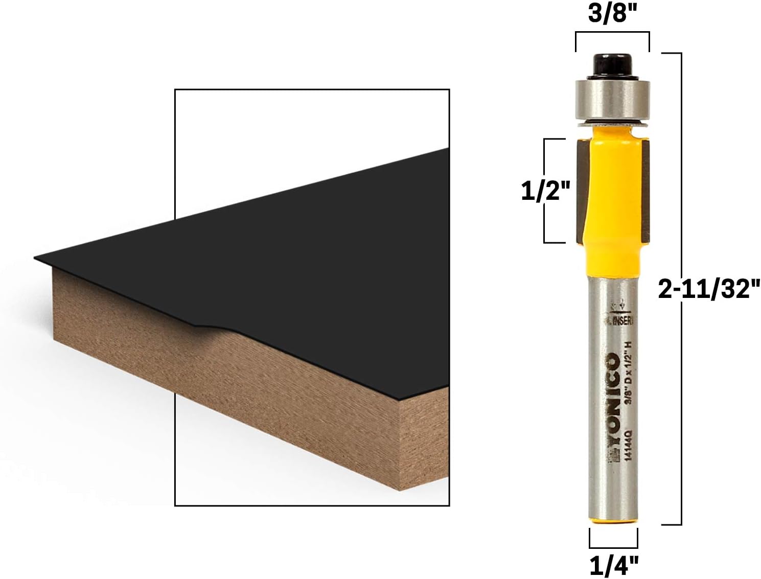 Yonico 14144q 1/2-Inch Height X 3/8-Inch Diameter Flush Trim Router Bit 1/4-Inch Shank, 0.5 inches by 0.375 inches - Image 3