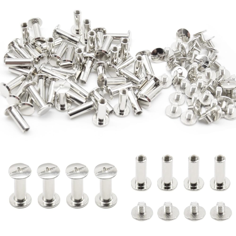 Hocansen 50 Set Chicago Screws M5x15mm Leather Screw Nail Rivet Chicago Bolts Button Metal Binding Screws Posts Round Flat Head Stud Screw for Leather Craft and Bookbinding (M5*15mm/ZBD)