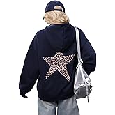 Soamat Womens Leopard Star Hoodies Oversized Cheetah Print Hooded Casual Long Sleeve Fleece Pullover Sweatshirts with Pocket