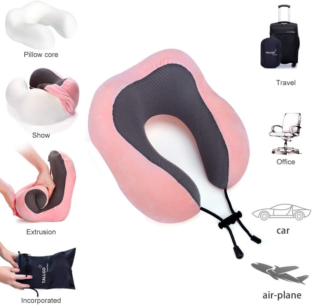 Travel Pillow, Best Memory Foam Neck Pillow Head Support Soft Pillow for Sleeping Rest, Airplane Car & Home Use (Pink): Home & Kitchen