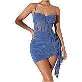 SHENHE Women's Sexy Mesh Bustier Corset Top Ruched Bodycon Draped Party Night Mini Dress