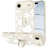 BF2JK for iPhone Air Case with Finger Hand Strap Kickstand, Cute Aesthetic Floral Flower Phone Case for Women Men, Full Camera Protection Shockproof Cover, White