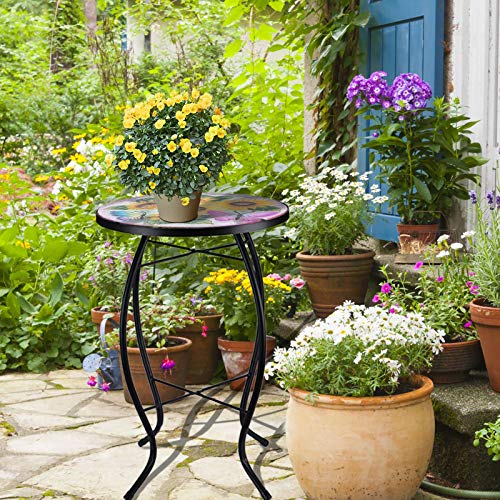 Patio Side Table Plant Stands Outdoor Accent Table Small Mosaic Table