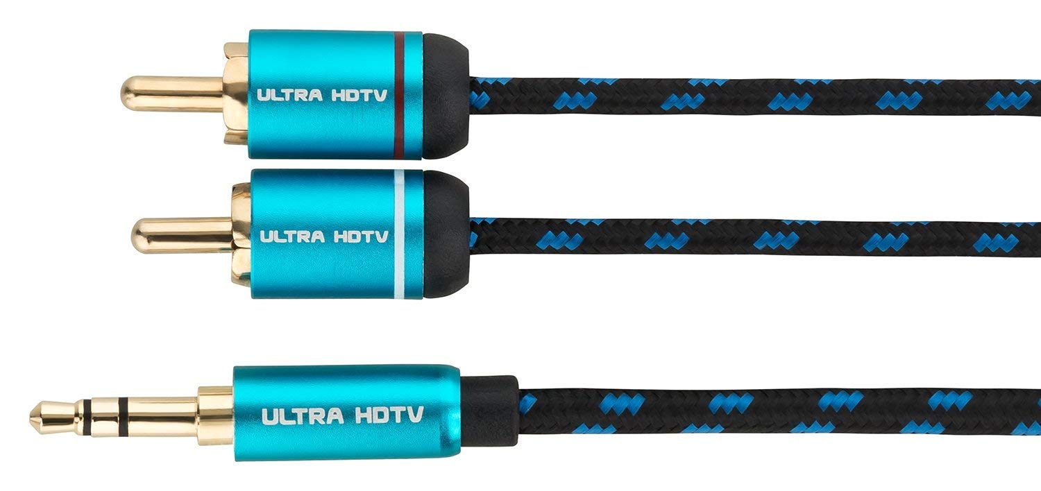Ultra HDTV premium audio cable, 3.5 mm aux to 3.5 mm aux audio cable with metal adapters