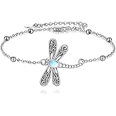 ONEFINITY Dragonfly Anklet Sterling Silver Moonstone Dragonfly Ankle Bracelet Jewelry for Women Gifts