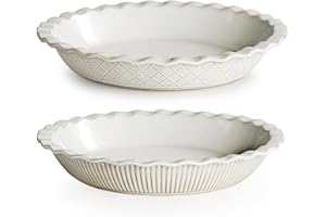getstar Ceramic Pie Pan Set of 2, 9 inch Pie Dish for Baking, Non-Stick, Oven & Dishwasher Safe, Farmhouse Decor Quiche Baking Dish, Pie Plate, Deep Dish Pie Pan (Embossed Stripes+Checks)
