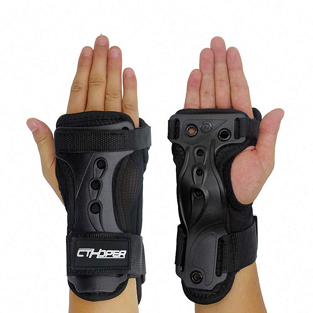 CTHOPER Wrist Guards Protective Gear Adjustable Gauntlets Wrist Support for Snowboarding, Skateboard, Skating, Skiing (Black, L)