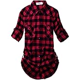Match Womens Button Down Flannel Plaid Shirts roll up Long Sleeve Shackets Business Blouse Top