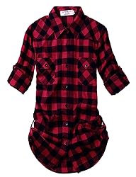 Match Womens Button Down Flannel Plaid Shirts roll