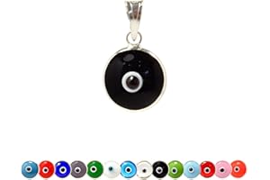 MIZZE Made for Luck Authentic 925 Sterling Silver 10 MM Round Glass Evil Eye Charm Turkish Protection Pendant DIY - 14 Colors to Choose from