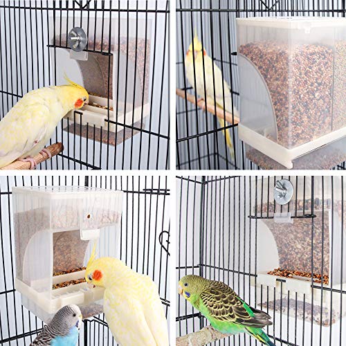Automatic Bird Feeder No Mess for Cage Inside Birds Stuff Cage Accessories Seed Food Container for Small Brids Cockatiel Budgerigar Macaw Finch Budgie Parakeet Conure Canary Parrots Lovebird