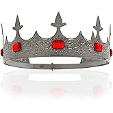 CURASA Black King Crowns for Men Birthday Metal Royal King Prince Costume for Men Big Prince Crown with Red Gem Crystal Tiara for Prom Halloween Cosplay