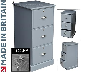 Grey Painted Filing Cabinet 3 Drawer A4 Filing Unit With Locks