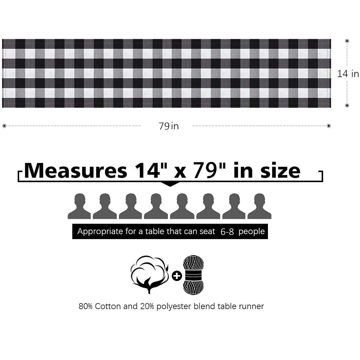 Checkered Table Runner, Trendy & Modern Plaid Design 100% Cotton Table Runner with Three Christmas Hat for Family Dinner, Outdoor or Indoor Events, Thanksgiving, Christmas 14 x 79\