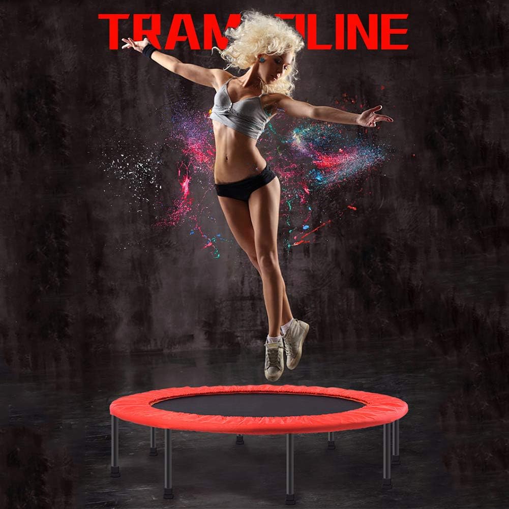 POEO 48'' Portable Trampoline, Foldable Fitness Workout Mini Rebounder Trampoline, Ultra Quiet, Max Load 150KG, for Indoor Garden Workout Cardio Exercise,Red