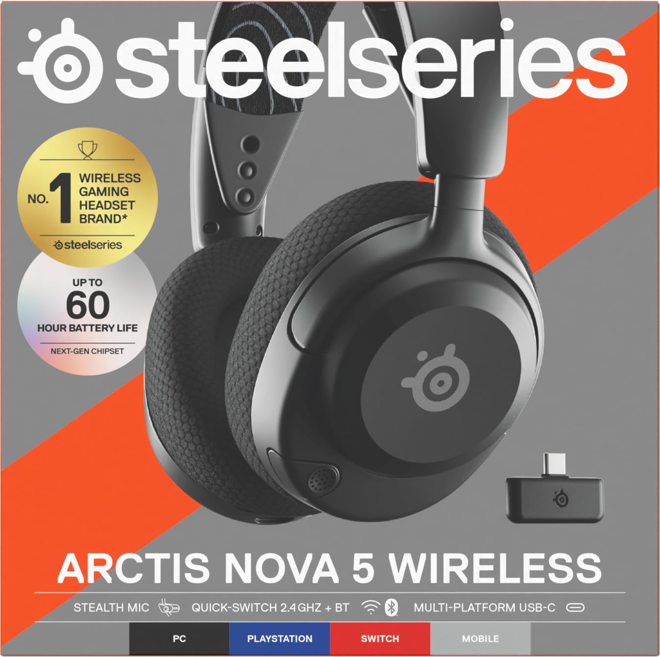 SteelSeries Arctis Nova 5 Wireless - Gaming Headset- Multi-System -PC,PS5 - Magnetische Neodym-Treiber -Über 100 Audio Presets - 60H Akkulaufzeit - 2,4 GHz oder BT-ClearCast Gen2.X-Mik 10