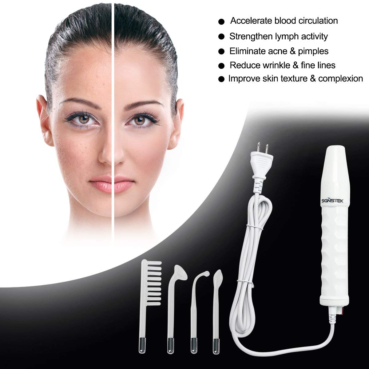 Signstek Portable High Frequency Face Wand Facial Machine for Skin Tightening, Acne Wrinkles Remover, Puffy Eyes: Beauty