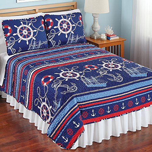 Collections Etc Gilligan Nautical Themed Décor Bedding Quilt Coverlet, King Beachfront Decor