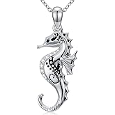 LWXIE Diamond Seahorse Necklace for Women 925 Sterling Sliver Seahorse Pendant Necklace with Lab Grown Diamonds Summer Ocean Jewelry Fine Gift for Her