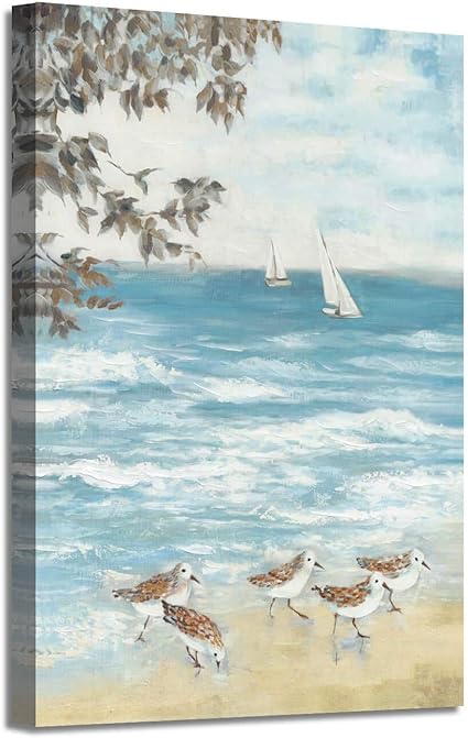 Amazon.com: Cuadro de arte abstracto sobre lienzo costero, pintura de