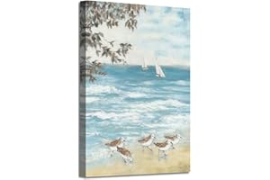 ARTISTIC PATH Abstract Coastal Canvas Artwork Picture: Beach Painting Hand Painted Seaside Birds Wall Art for Bedroom (24" W x 36" H,Multi-Sized)