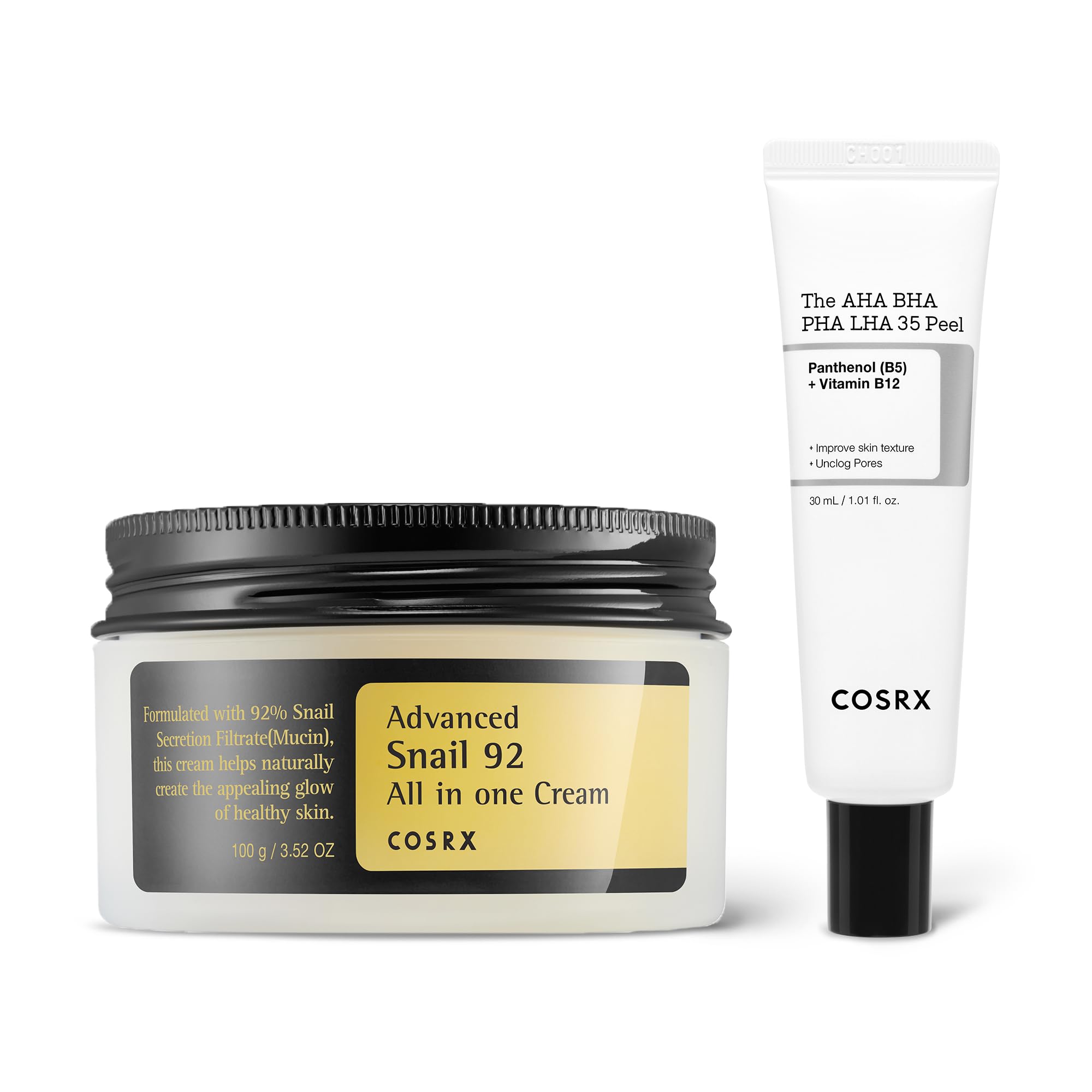 COSRX Chemical Exfoliation for Sensitive Skin- Snail 92% Moisturizer & AHA BHA PHA LHA Peeling Gel, Korean Skin Care