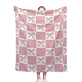 VAIAOH Pink Bow Blankets, Lightweight Plush Cozy Soft Flannel Blanket for Couch Sofa Bed Travel, Best Gift for Womens Girls 50"X40"