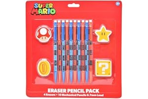Innovative Designs Super Mario Eraser Pencil Pack | 10 Pack 0.7mm Pencils + 4 Erasers | Kids School Supplies