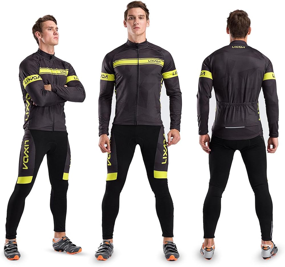 Lixada Men's Cycling Jersey Suit Winter Thermal Fleece Long Sleeve Mountain Bike Road Bicycle Shirt Padded Pants: Clothing