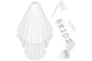 Bride To Be Sash and Bride Veil White for Bachelorette Party, Pearl Satin Sash Double Edge Center Cascade Bridal Shower Veil 