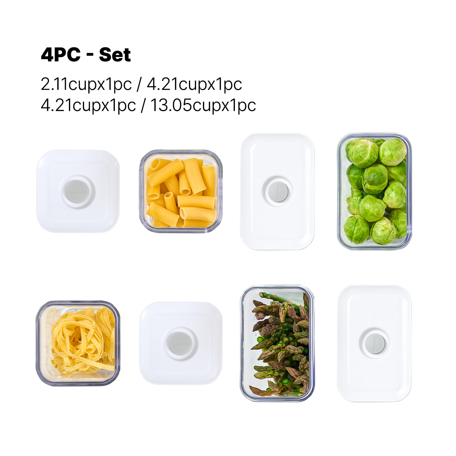 Premium Airtight Food Storage Containers 4-piece/Set, BPA Free, 100% Leak Proof, Keep food fresh up to 5 times longer than non-vacuum storage