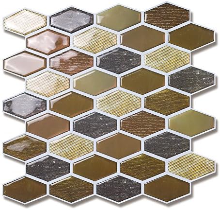 Hexagon Stick on Tile for Wall Decoration, Peel and Stick Backsplash Tile(Brown, 4 Sheets)