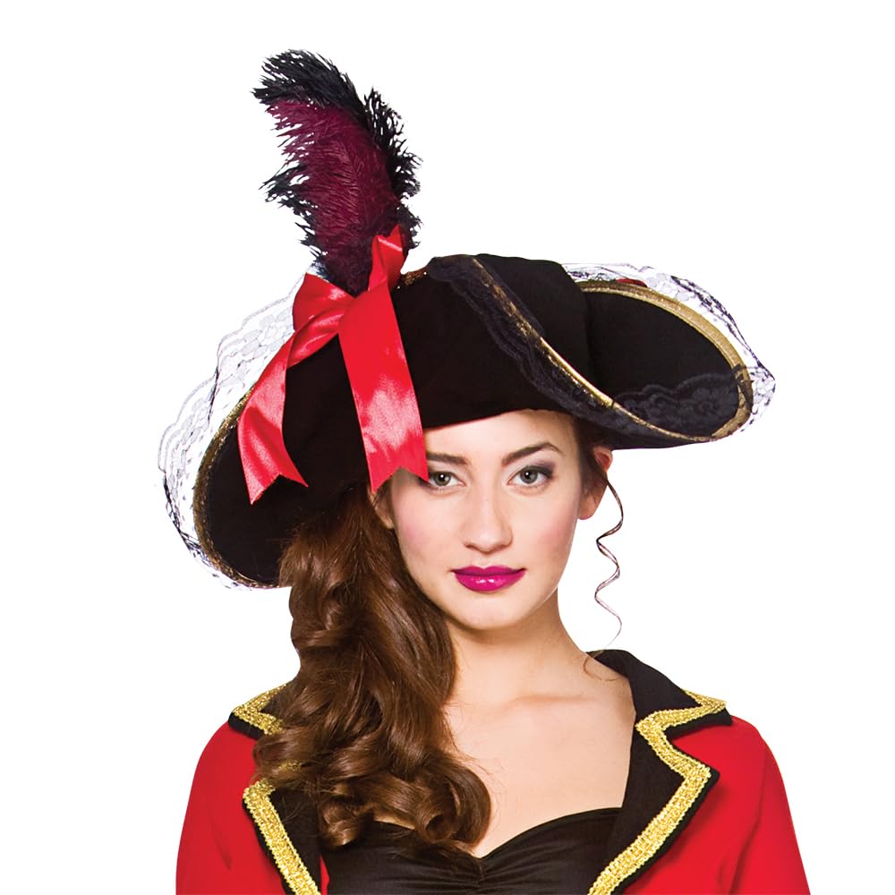 Wicked Costumes Ladies Deluxe Caribbean Pirate Hat with Feather Fancy Dress Accessory