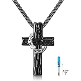 HUKKUN Black Cross Necklace Sterling Silver Jesus Thorn Crown Cross Necklace for Men Catholic Jewelry Gift for Father Brother Boyfriend Son
