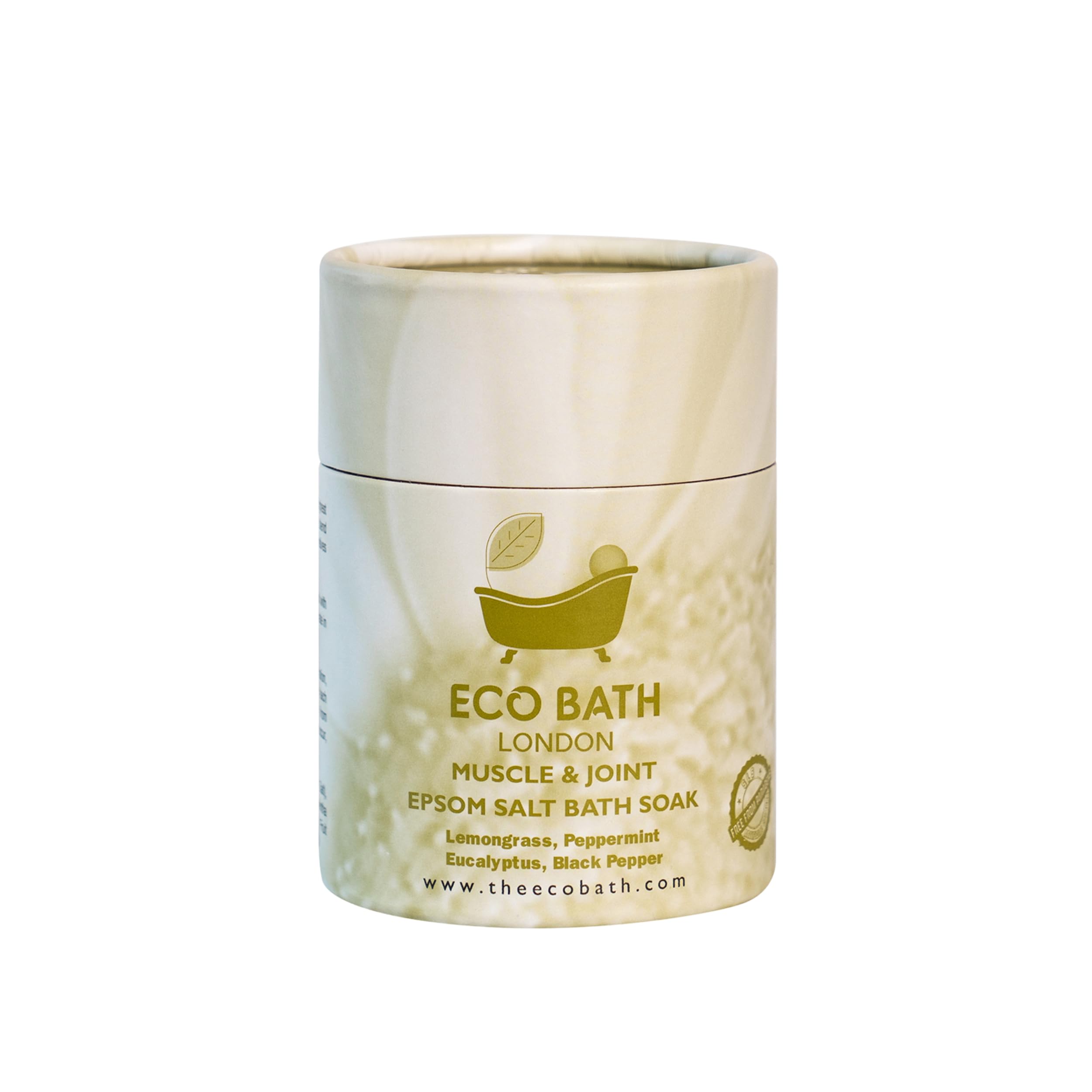 Eco Bath London Muscle & Joint Epsom Salt Bath Soak - Tube 250g, Magnesium Bath Salts Infused with Lemongrass, Peppermint, Eucalyptus, and Black Pepper Essential Oils,Bath Salt for Recovery