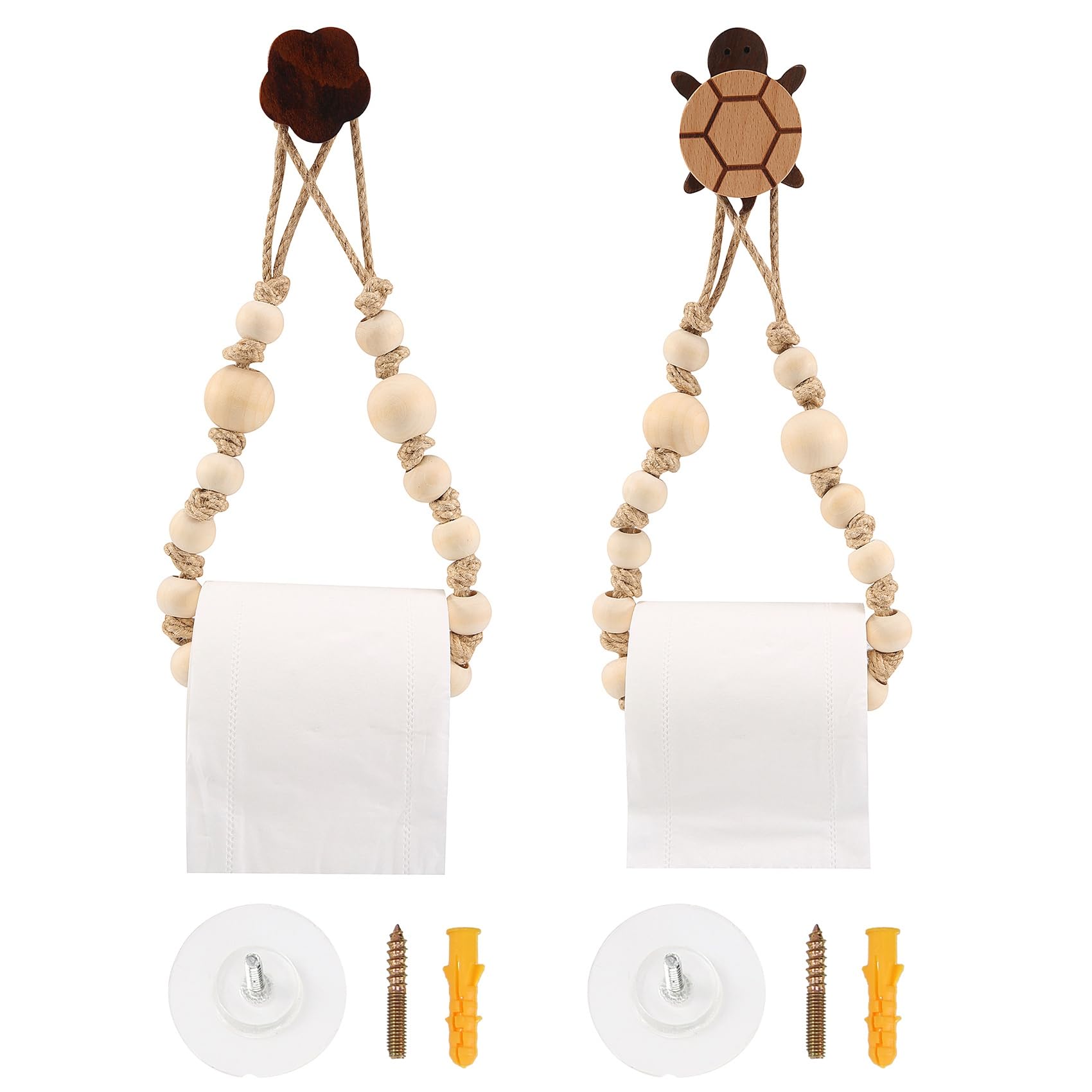 Nagoyuki Bathroom Holder, Chunky Rope Novelty Loo Roll Dispenser, Wooden hooks shaped like flowers and, Cute Style Bathroom Towel Wall Mounted Tissue String Towel Rings Set Of 2