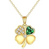 KECHO 14K Gold Lucky Clover Necklace Four Leaf Clover CZ Pendant Necklace Gifts for Women Clover Jewelry 16+1+1"
