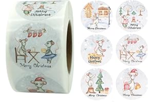 Deleasor Merry Christmas Stickers Labels Roll 1.5 Inch Multiple Designs（6 Patterns） Round Christmas Tags 500 Adhesive Xmas De