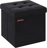 SONGMICS Storage Ottoman Foldable 38x38 cm Velvet Foot Stool 300 kg Ink Black