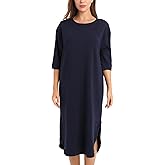 LIQQY Women's Nightgown Crew Neck 3/4 Sleeve Oversized Pajamas Loose Sleepshirt Dress Loungewear